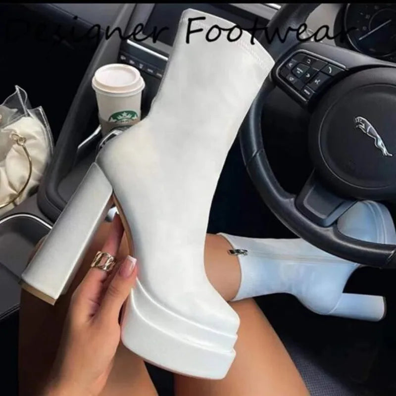 High-heeled 8cm Waterproof Platform Thick-soled Plus