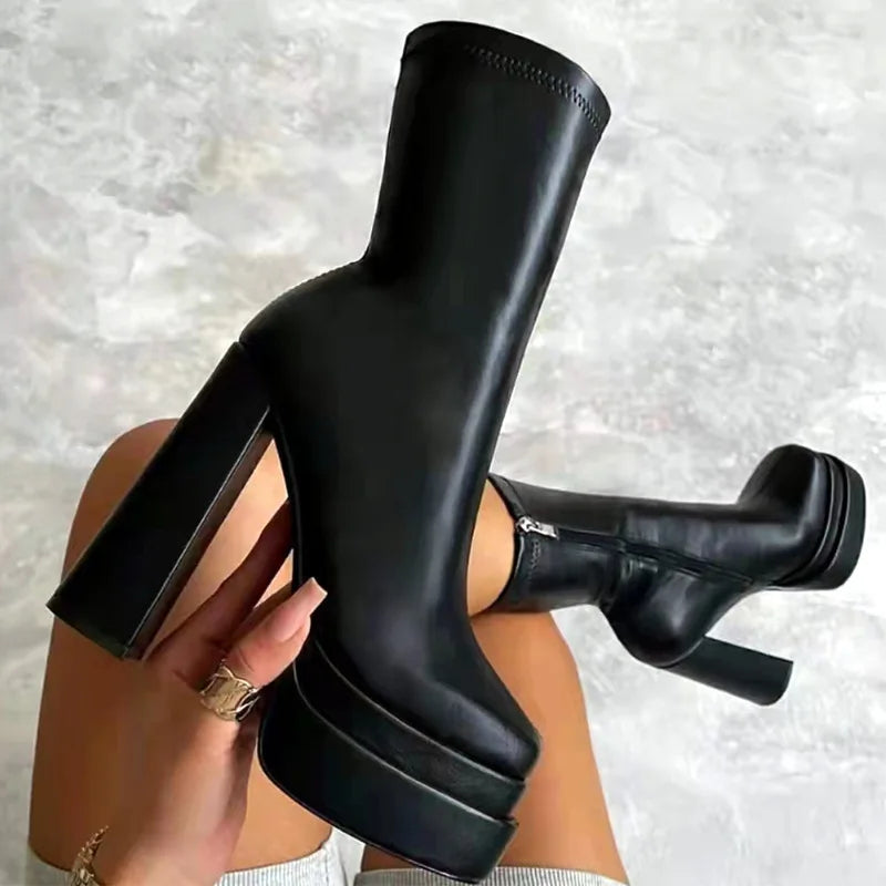 High-heeled 8cm Waterproof Platform Thick-soled Plus