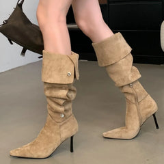 High Barrel Coarse Heel Knight Boots