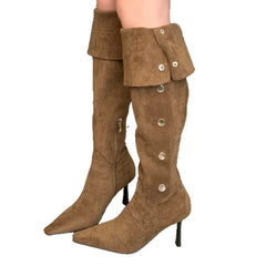 High Barrel Coarse Heel Knight Boots