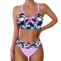 Rainbow Print Bikini & Tankini Set Colorful Bow Tie Swimsuit Bathing Suit V Neck Strap Bikini Set
