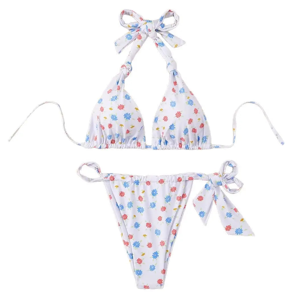 Printed Micro Bandage Bikini Set Tie-Front Two-Piece Swimwear Bathing Cloth