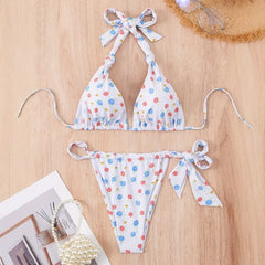 Printed Micro Bandage Bikini Set Tie-Front Two-Piece Swimwear Bathing Cloth