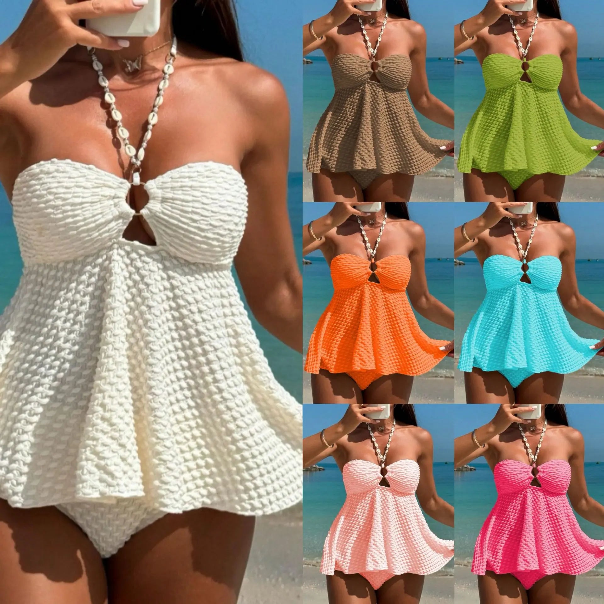 Bikini Set Halter Neck Two-Piece Swimsuit Top & Cheeky Panties Trendy Swimwear