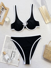 Bikini Set High Cut Triangle Top & Bottom Swimwear for Black Colorblock Swimsuit