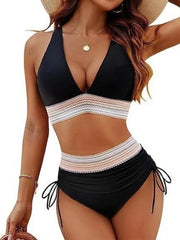 Deep V Bikini Set Two Piece Swimsuit with Adjustable Ties Slimming Cheeky Bottom for