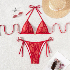 Lace-Up Micro Bikini Set Backless Tie-Side Triangle Top & Cheeky Bottom Slimming Swimwear Cloth