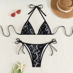 Lace-Up Micro Bikini Set Backless Tie-Side Triangle Top & Cheeky Bottom Slimming Swimwear Cloth
