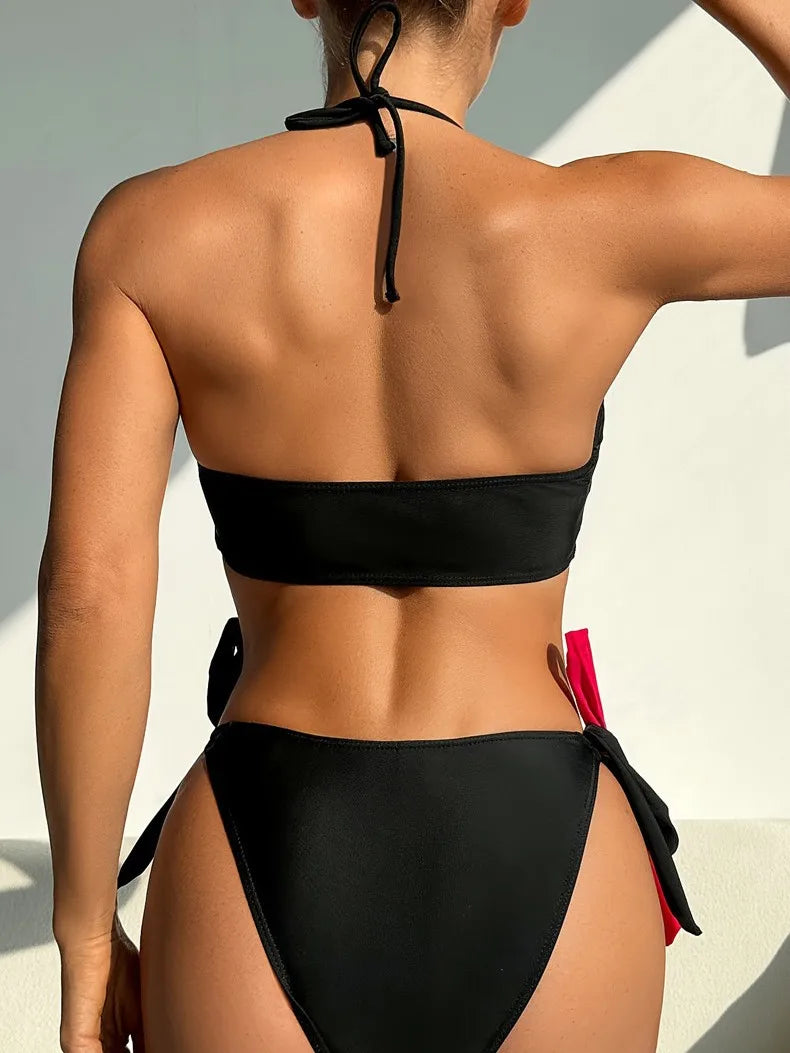 Two Piece Bikini Set Color Block Top & Cheeky Bottom | Swimwear for Poolwear