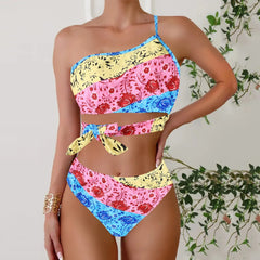 Bottom & Supportive Top One Shoulder Asymmetrical Two Piece Swimsuit Fashion Panties Set