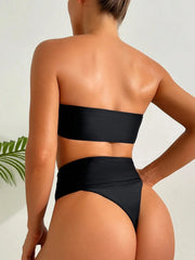 Solid Color High-Waist Triangle European And American Style Bikini Speed Dry Tight Cross-Border Swimsuit Thongs Sets