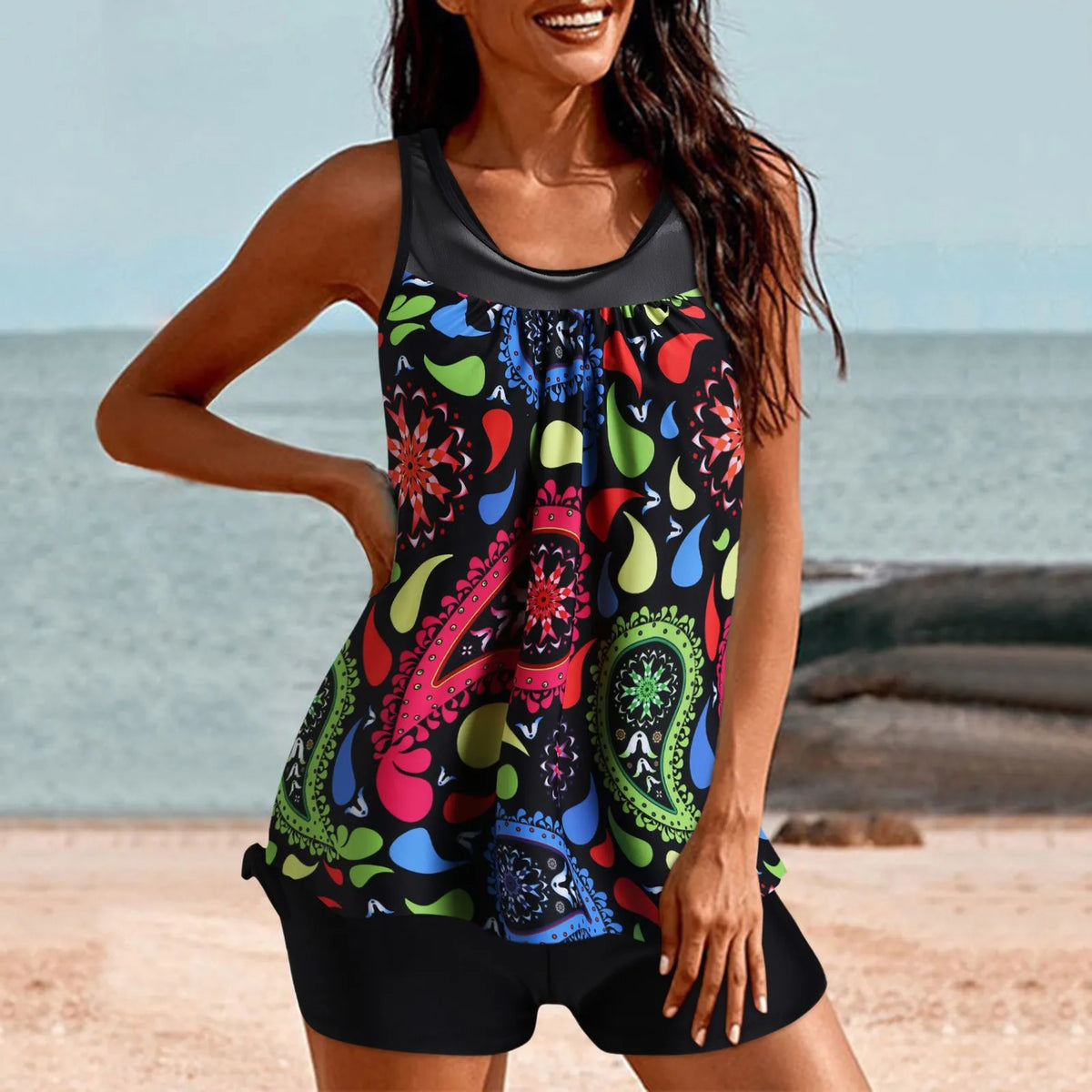 In Matching Sets Swimwear Casual Round Neack Tank Tops Printed T-Shirts Two Piece Suit