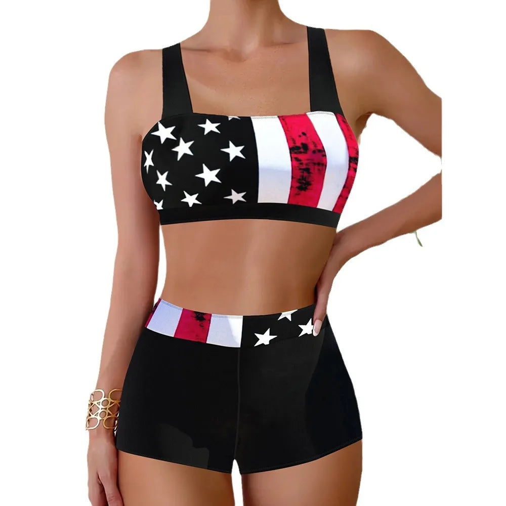 Off Shoulder Bandeau Bikini Set Solid Color Swim Top & Boyleg Ready Stock Two Piece Suit