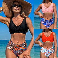 Two Piece Matching Set Swimwear Crop Top With Floral Panties Home Suit For
