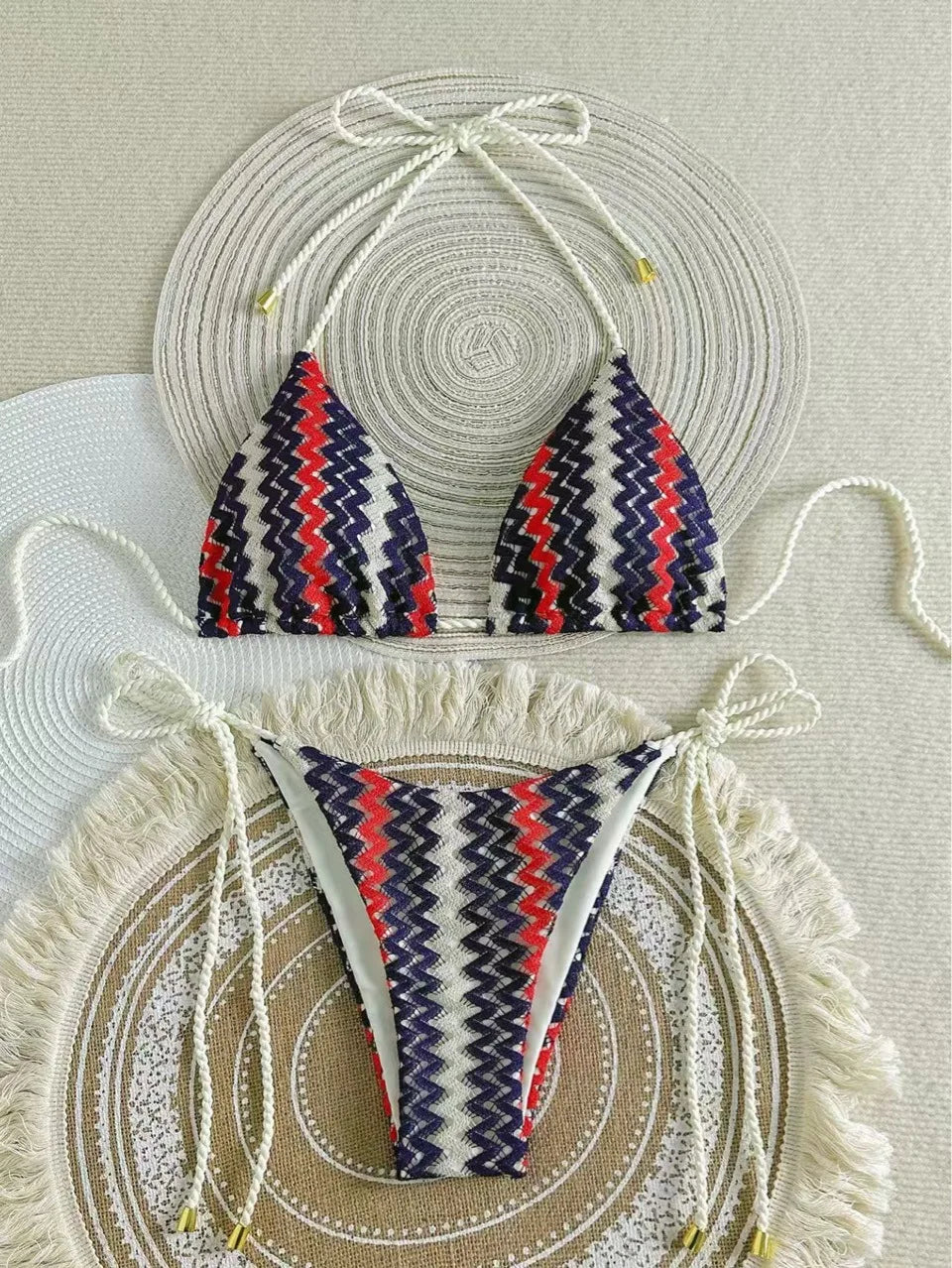 Knit Bikini Set Crochet Two-Piece Swimwear Fashion Bikini Thongs Swimsuit Bandage Bathing Suit