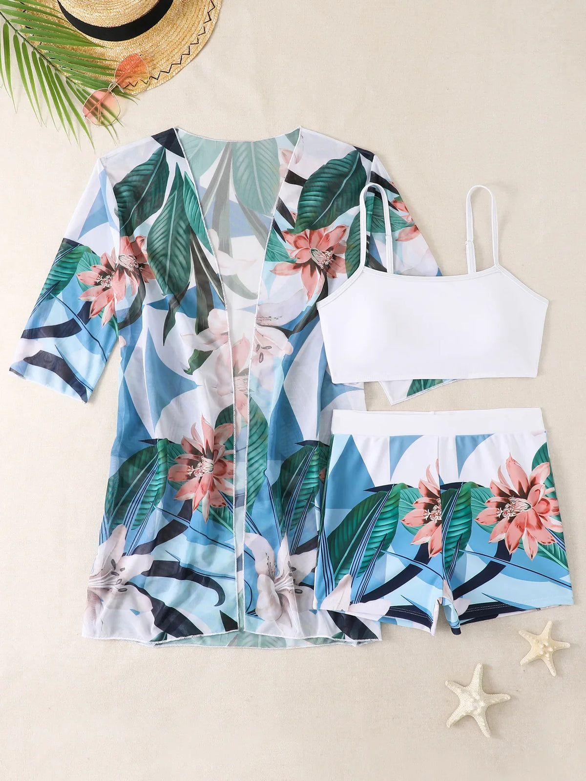 Trendy Bikini 3-Piece Set Bottom Triangle Top Cover Up Swimwear for & Pool Briefwear