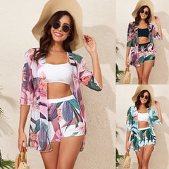 Trendy Bikini 3-Piece Set Bottom Triangle Top Cover Up Swimwear for & Pool Briefwear