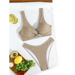 Trendy Plunge Bikini Seted Floral Grid Print Two Piece Swimsuit Thongwear Two Piece