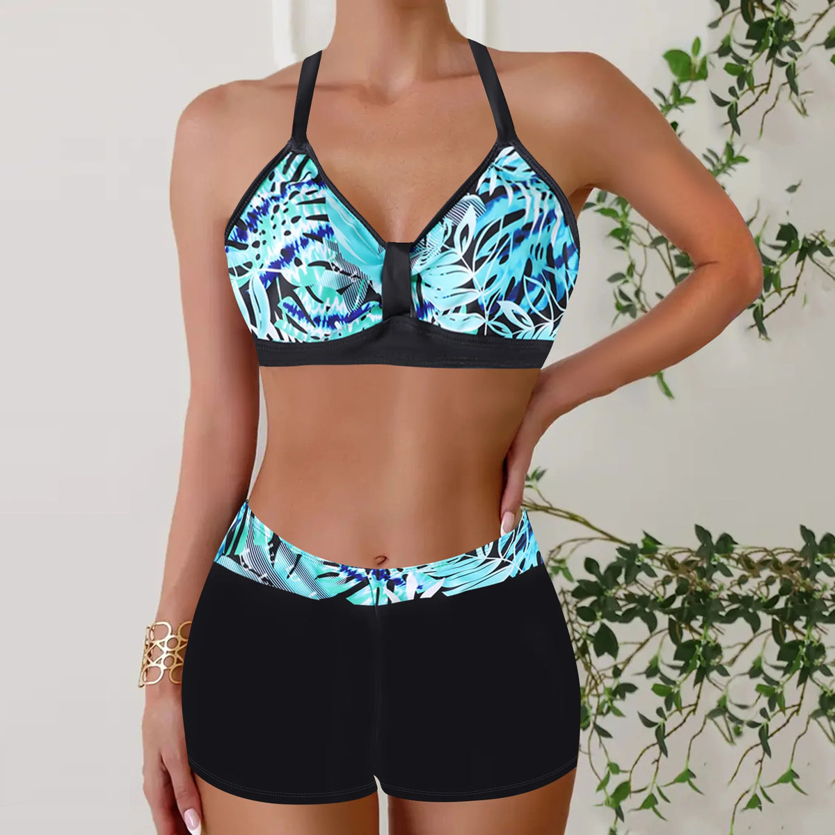 V Neck Halter Bikini Set Triangle Top & Two Piece Swimwear Bathing Suit