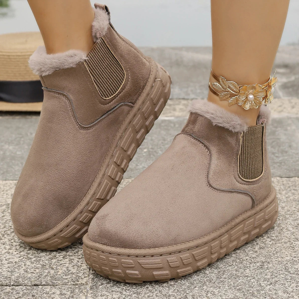 Plush Warm Non Slip Waterproof Ladies Flats Sneaker