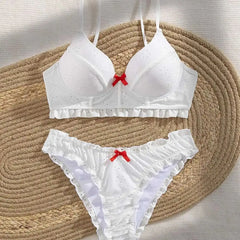 Bow Bikini Set Two-Piece Floral Swim Dress & Swimsuit Cover Up Solid White Straps Bikini Sets Lingerie