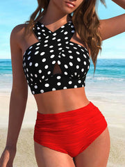 Crisscross Bikini Set Backless Two-Piece Swimwear Slim Fit Swimsuit High Rise Swimsuit