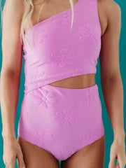 Designer Towel Fabric Swimsuit One-Shoulder One-Piece Bathing Suit Tummy Control Solid Swim Cloth