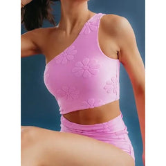 Designer Towel Fabric Swimsuit One-Shoulder One-Piece Bathing Suit Tummy Control Solid Swim Cloth