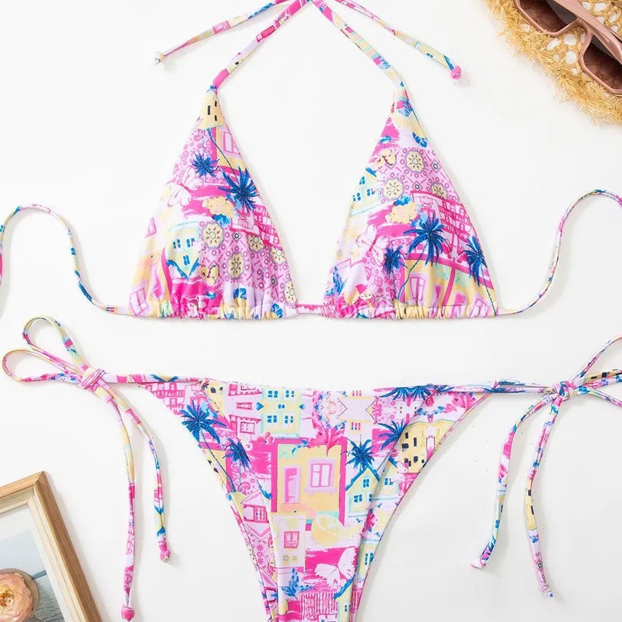Floral Micro Bikini Set Two Piece Swimwear & Bathing Suit Thongs Panties Set