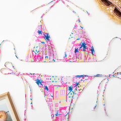 Floral Micro Bikini Set Two Piece Swimwear & Bathing Suit Thongs Panties Set