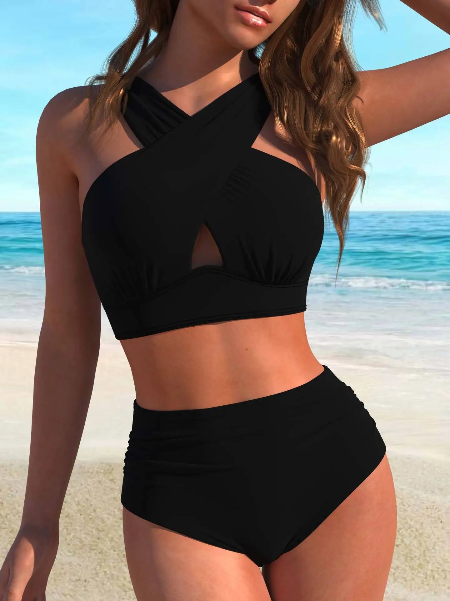 Halter Neck Open Back Bikini Set Hollow Out Two-Piece Swimwear Crisscrosswear