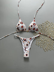 Micro Bikini Set Printed White Two-Piece Swimwear Low Waist Thongs Pool Party