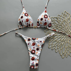 Micro Bikini Set Printed White Two-Piece Swimwear Low Waist Thongs Pool Party
