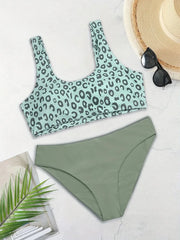 Leopard Corset Bikini Set Sleeveless Backless Two-Piece Swimwear Tight Fit Tank Top With Panties