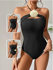 Tropical Print Solid Bikini Set Bottom & Top Floral Swimwear for