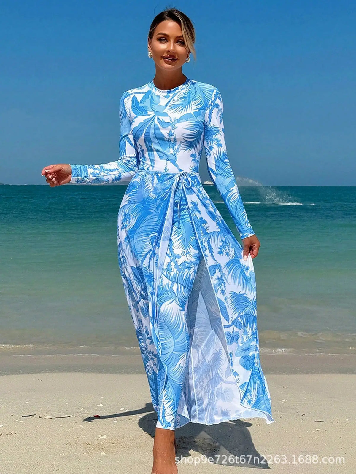 Floral Surf Jumpsuit Set Rashguard & Slimming Swim Cover Up 2 Piece Swimsuit Long Sleeve