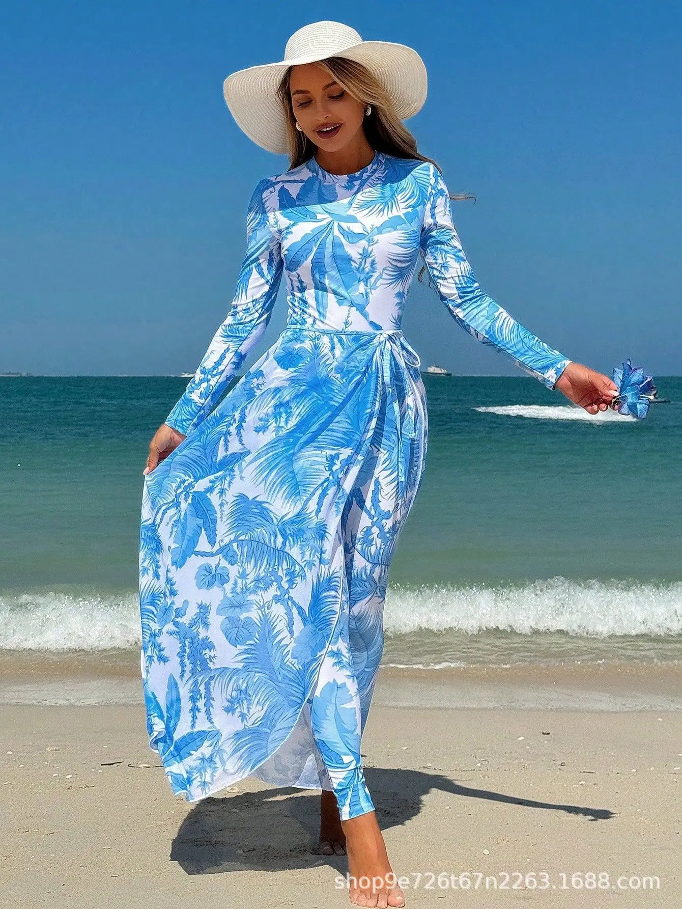 Floral Surf Jumpsuit Set Rashguard & Slimming Swim Cover Up 2 Piece Swimsuit Long Sleeve