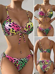 Halter Bikini Set Low-Cut Triangle Top with Adjustable Drawstrings Two-Piece Corset Swimwear