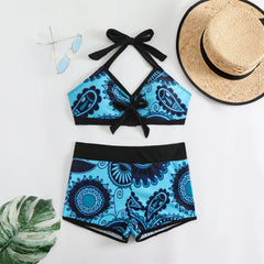 Bikini Set Floral Print Two Piece Swimwear V Neck Bathing Swimsuit