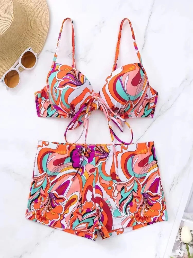 Modest Floral Doodle Swimsuit Underwire Full Coverage Boy Two Piece Set Floralwear