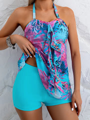 Modest Swim Tops Tankini Top with Swim & Cover Floral Print Outfit Two Piece Suit Blue