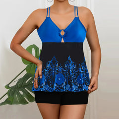 Modest Swimsuit Dress Seted Two Piece Swimwear V Neck Sleeveless Tops Bathing Suit