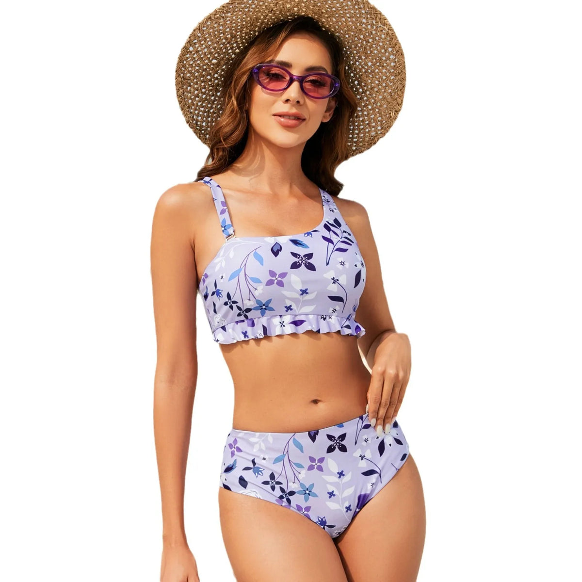 Printed Tankini & Bikini Set Backless Two-Piece Swimwear Floral Corset Swimwear S