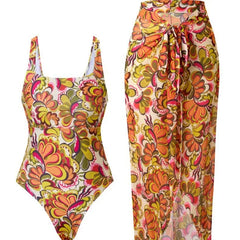 Sunflower Print Dress Swimsuit Strapless One-Piece Swimsuit with Sheer Lace Up Longwear