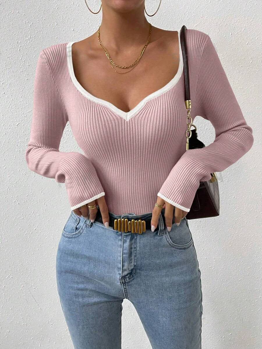 Contrast Trim Sexy Knit Top