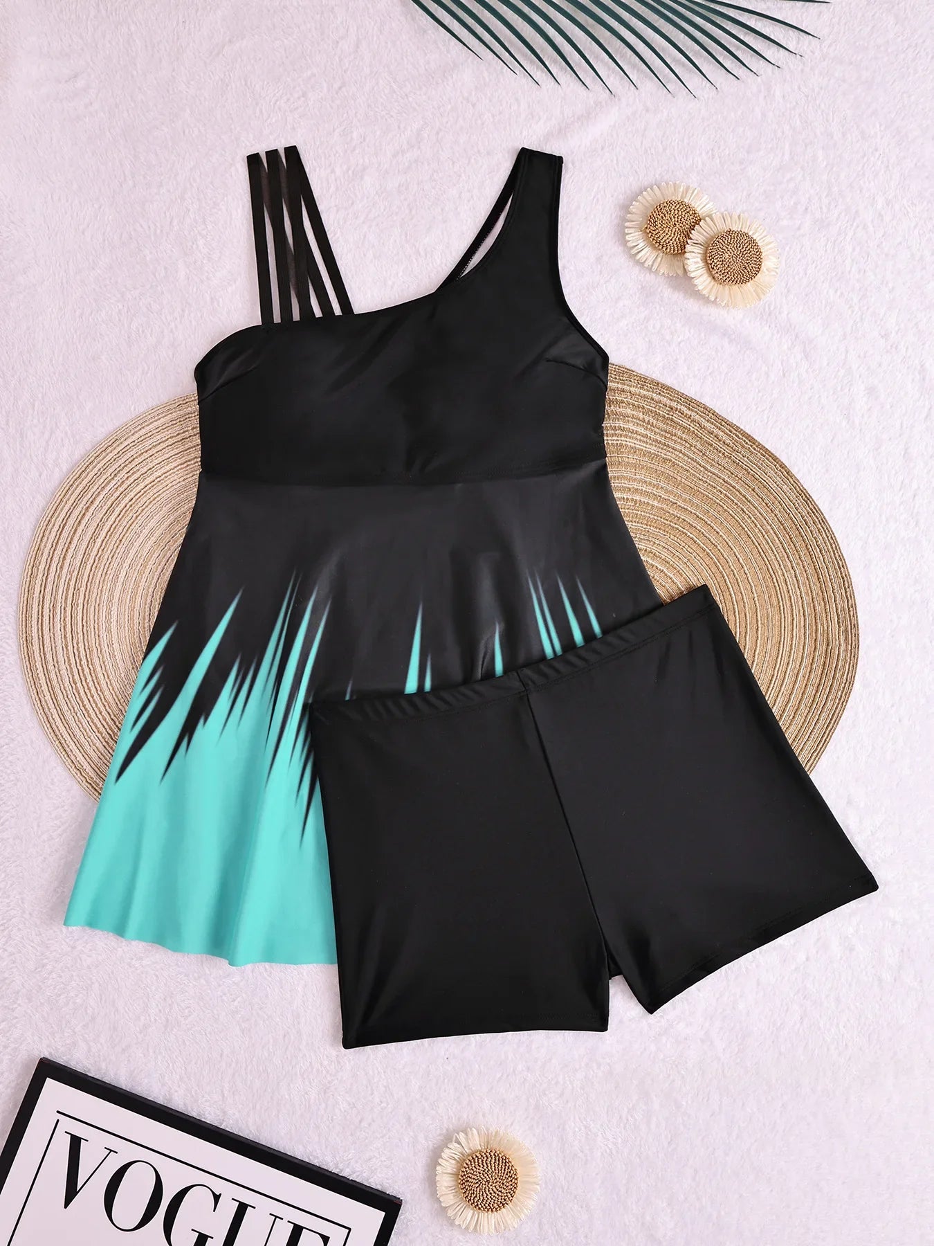Black Boyleg Bikini Set Ruched & Crop Top Conservative Swimsuit One Shoulder Set