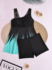 Black Boyleg Bikini Set Ruched & Crop Top Conservative Swimsuit One Shoulder Set