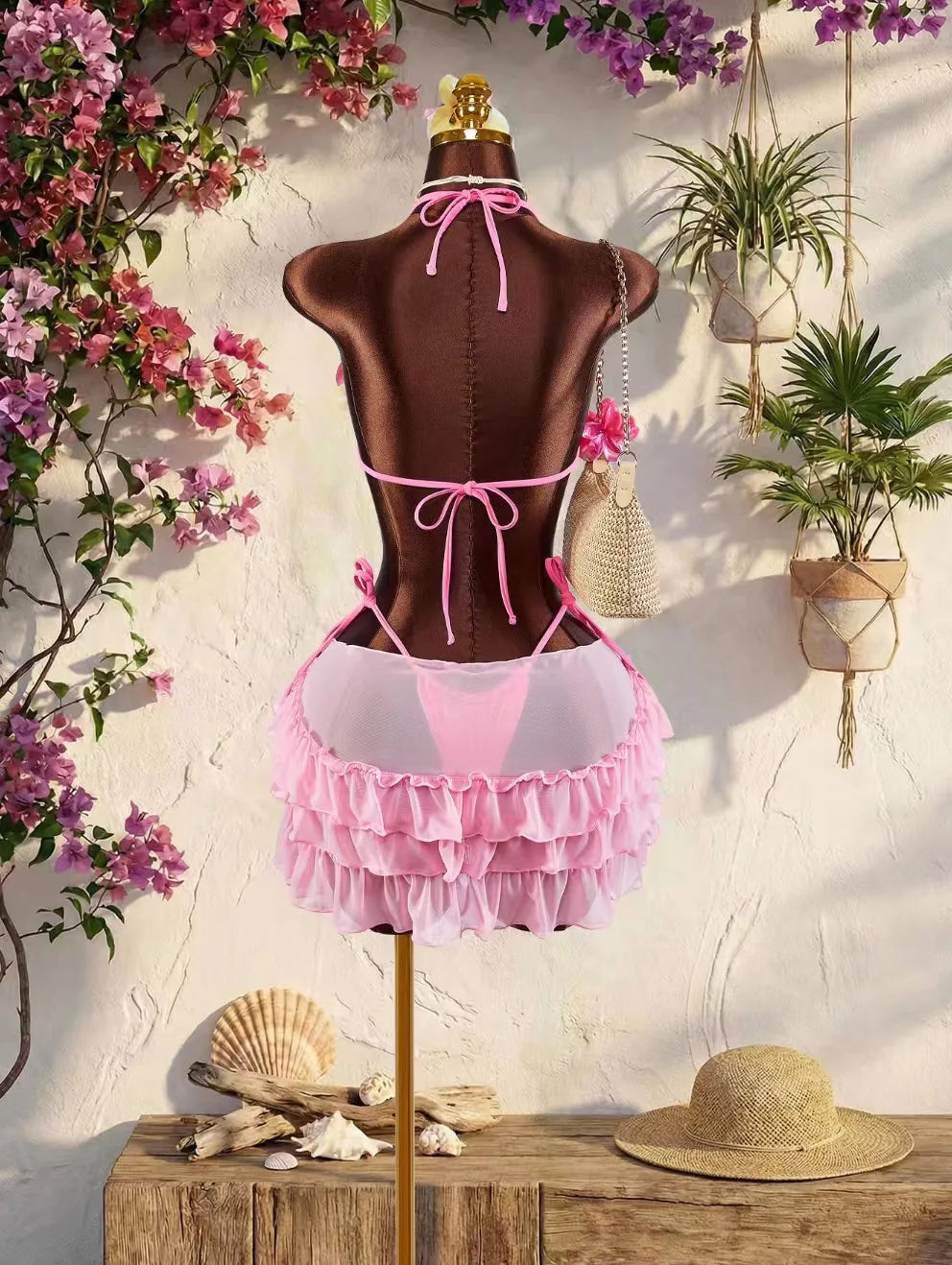 Floral Print Halter 3 Piece Bikini Seted Tummy Control Swimwear Cover Up Set