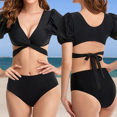 High Elasticity Nylon Bikini Set Black Two-Piece Swimsuit Black Two Piece Panties Swimsuit Bandage
