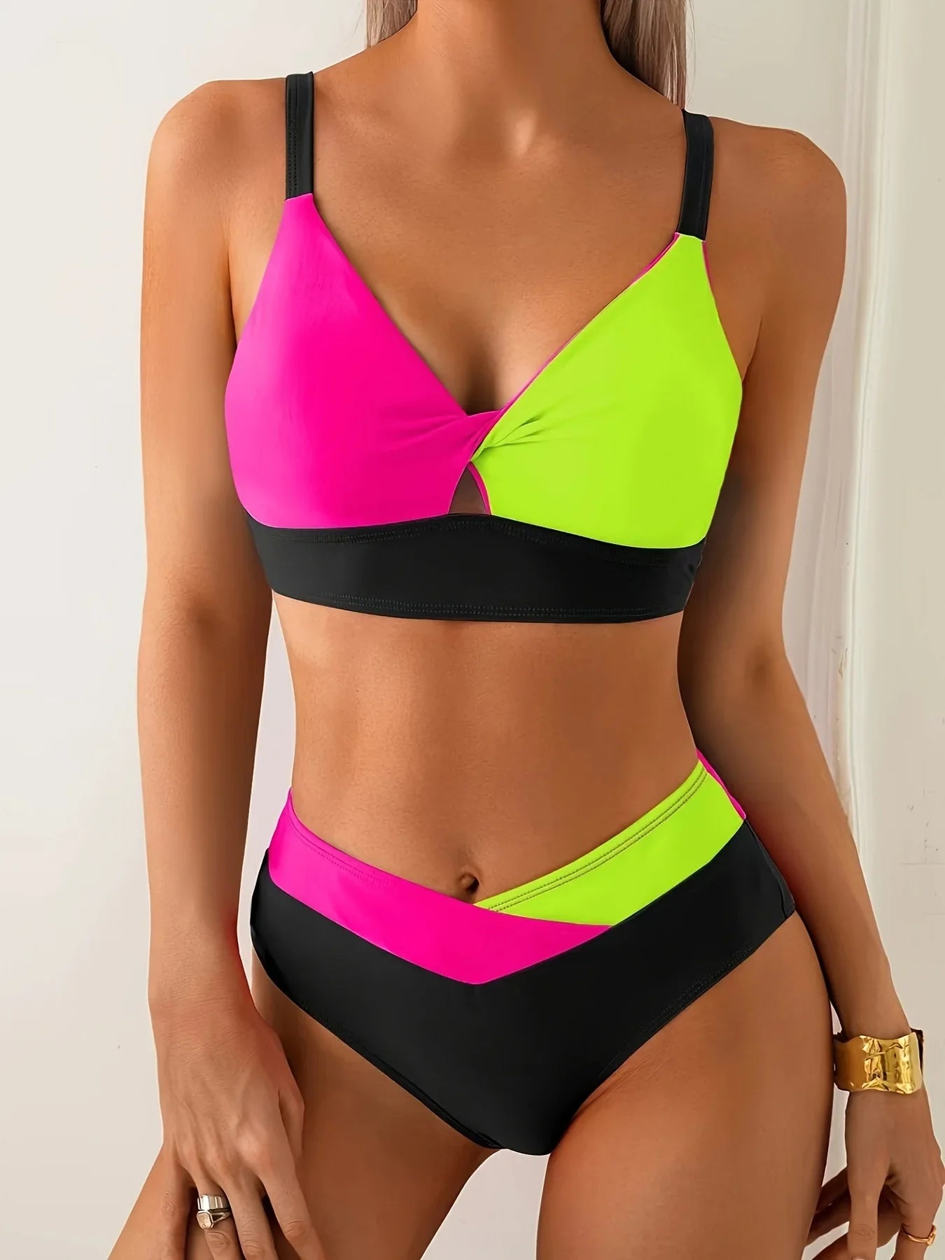 Bikini Set Color Block Two Piece Swimsuit for Y2K Swimwearwear